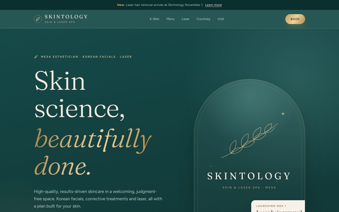 Homepage concept for a skin and laser studio in Mesa, Arizona